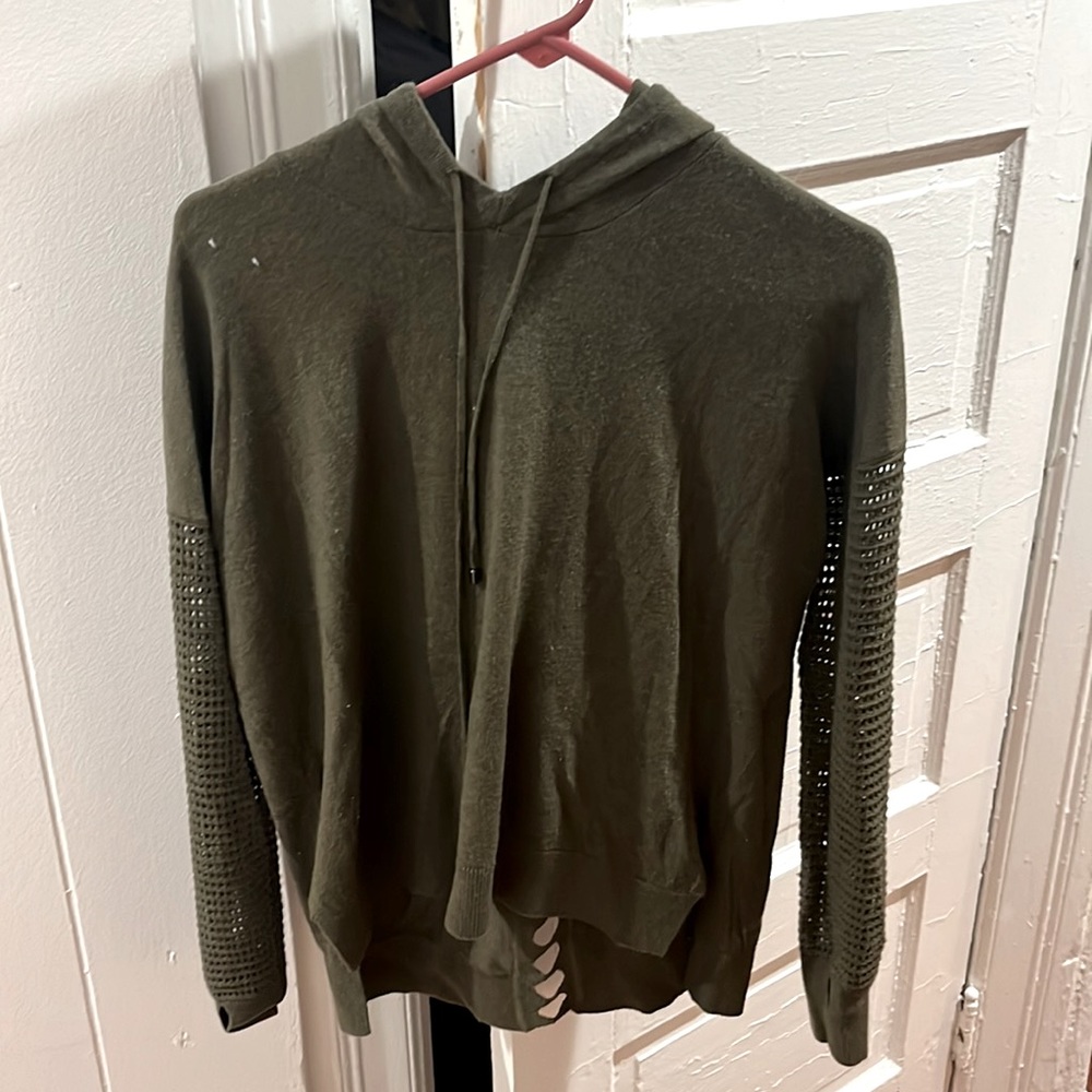 Stitches and Stripes army green sweatshirt with hood, size small